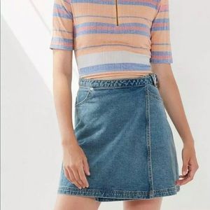 BDG Denim Wrap Belted Mini Skirt